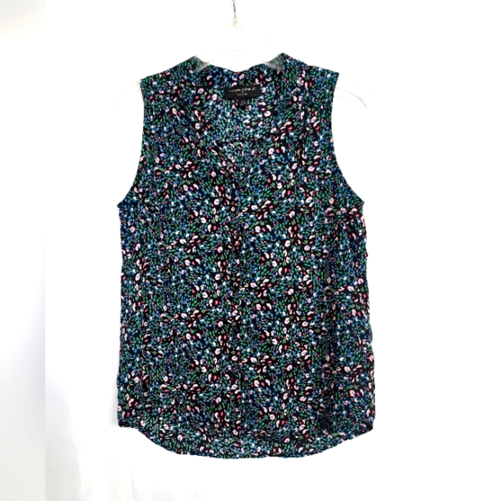 Banana Republic Classic Fit Black/Pink Print V Neck Size XS